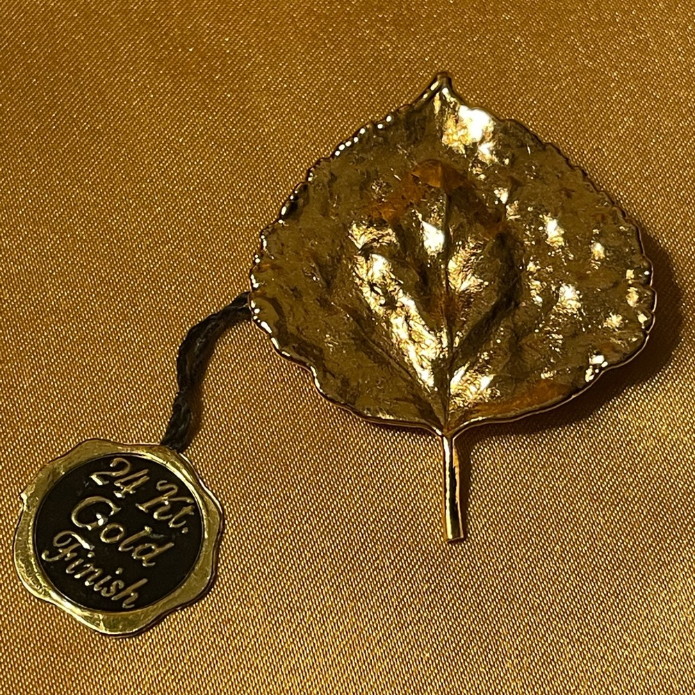 Gilded Aspen- Vintage Leaf Pin, 24 Kt Gold Finish - image 1